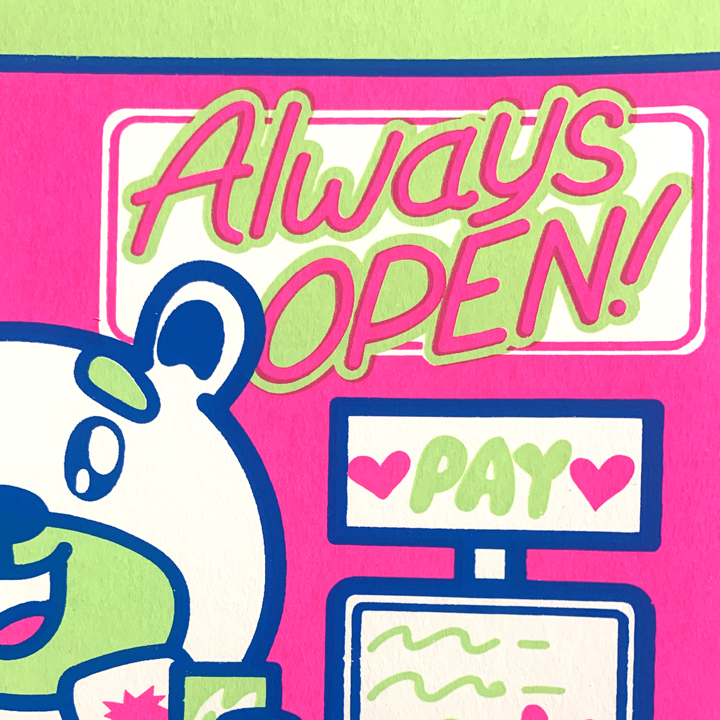 "Fat Bear 24 Hour Convenience: Always Open" Screen Print - Image 2